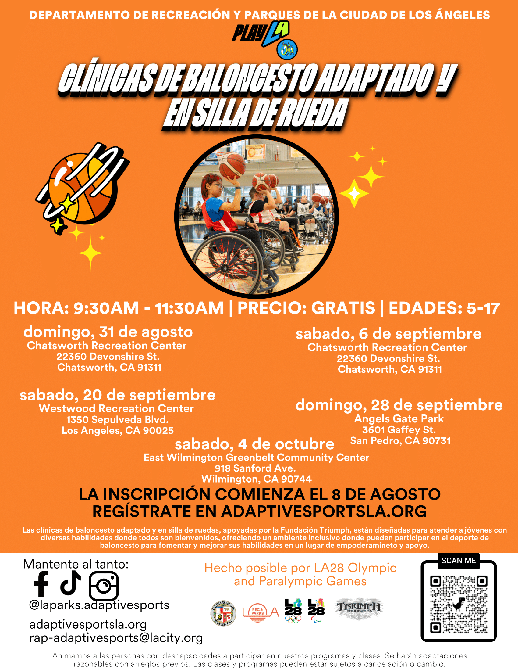 Wheelchair Basketball Summer 2025 flyer spanish version